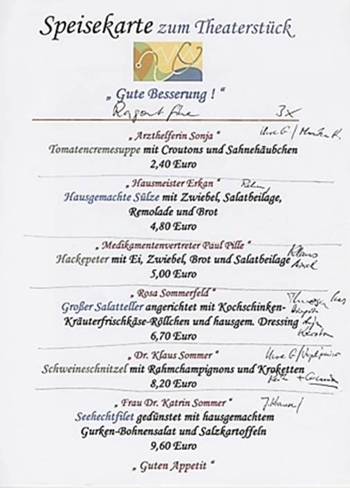 Speisekarte des Gasthofes